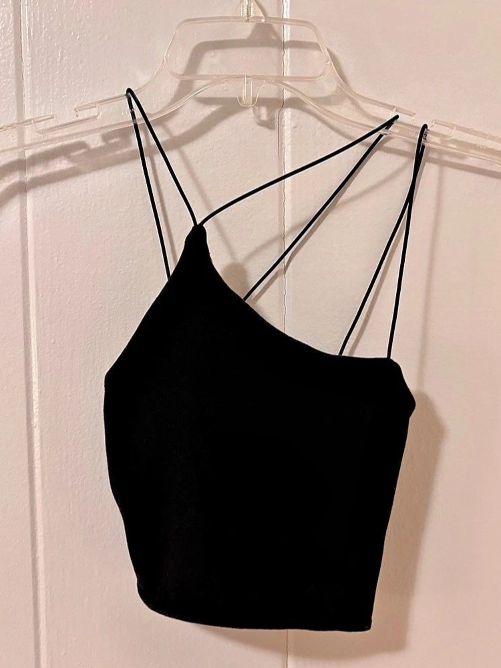 Zara Asymmetric Strap Crop Top Black Size Small